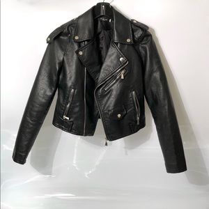 L’ Olive Verte Faux Leather Black Biker Jacket Size 2